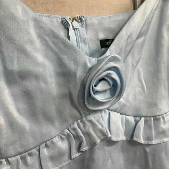 Wild Fable Women XL Light Blue Rosette Mini Babydoll Ruffle Sleeveless Dress - Picture 8 of 13